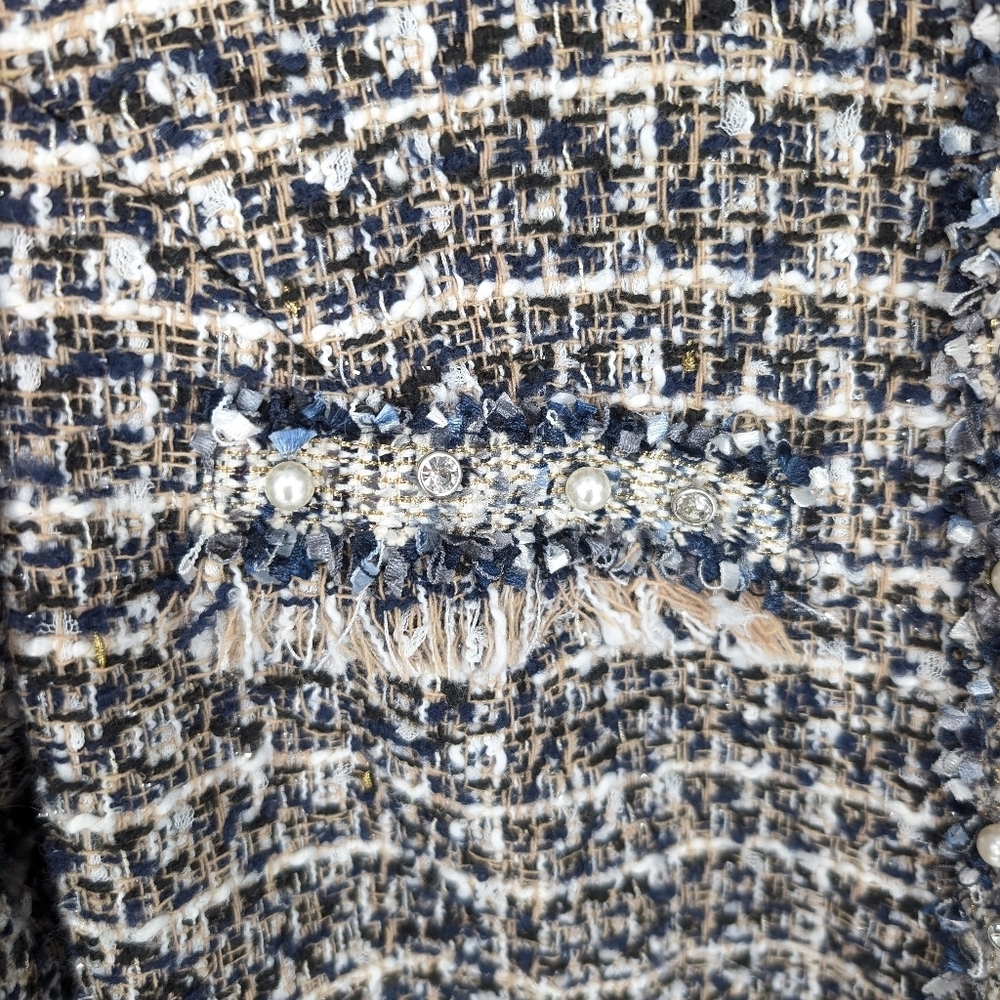 Stella + Lorenzo Tweed Jacket Blazer Navy Blue Small Preppy Old Money - Picture 3 of 8